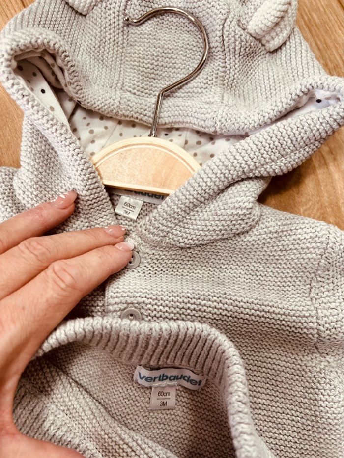 Taille 3 mois ensemble 2 pièces garçon ou mixte vertbaudet gris * maille * 💙 - photo numéro 4