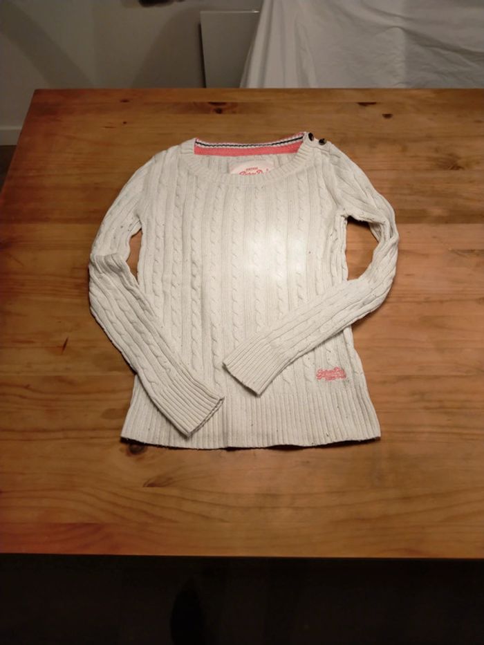 Pull blanc torsadé Superdry