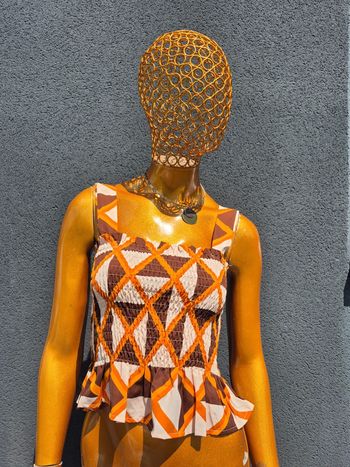 Top Court Plissé Femme Orange et Marron Taille XL/42