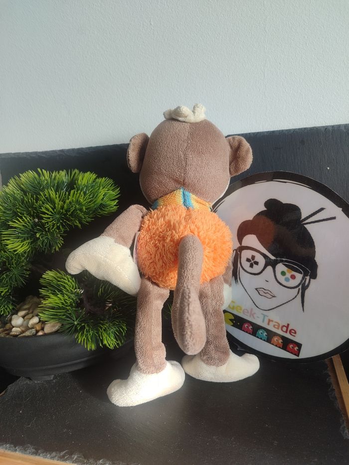 doudou peluche singe bengy marron orange beige écharpe bleu boule Laine DD003575 - photo numéro 2