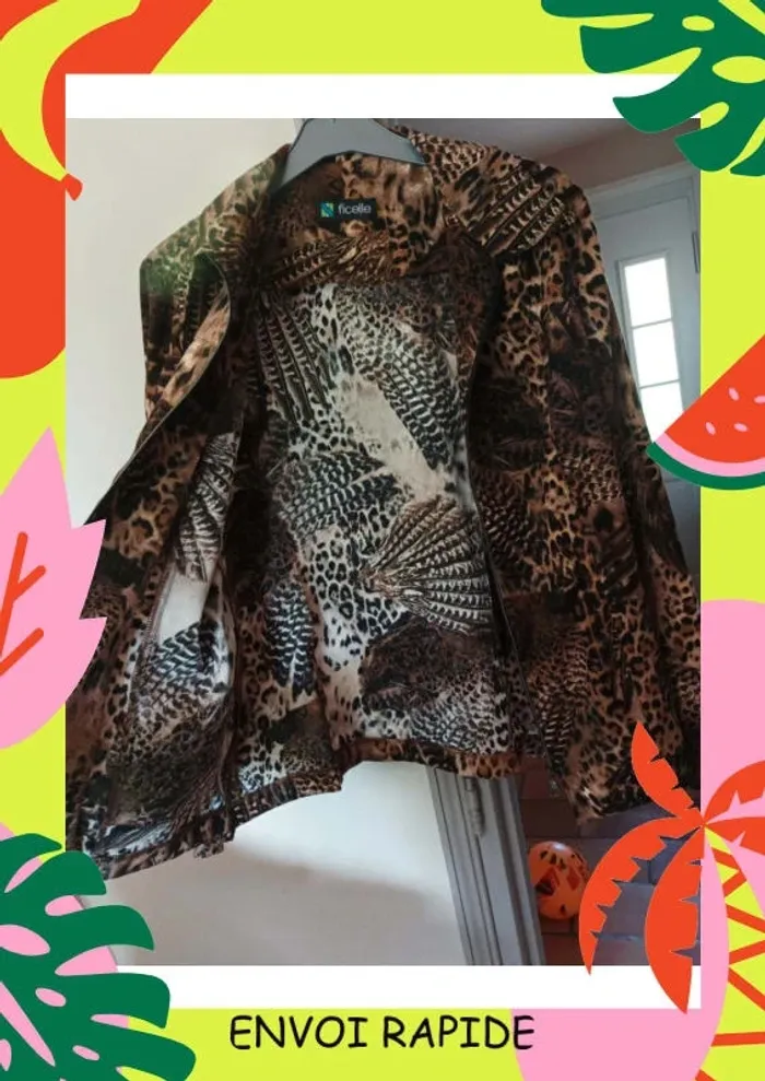 Veste blazer, motif léopard, plume ect taille L - photo numéro 6