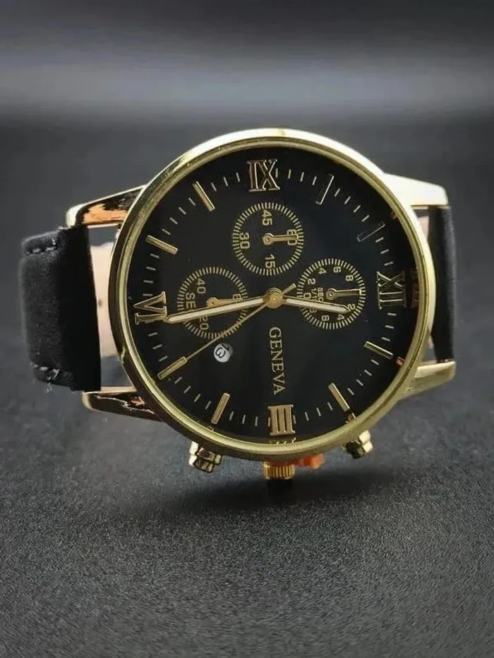 Montre noire & dorée, style vintage, homme - photo numéro 2