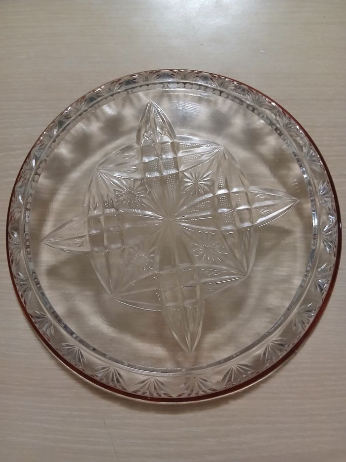 Plat rond en verre vintage motif feuilles mauve sur le rebord 23x23 cm - photo numéro 8