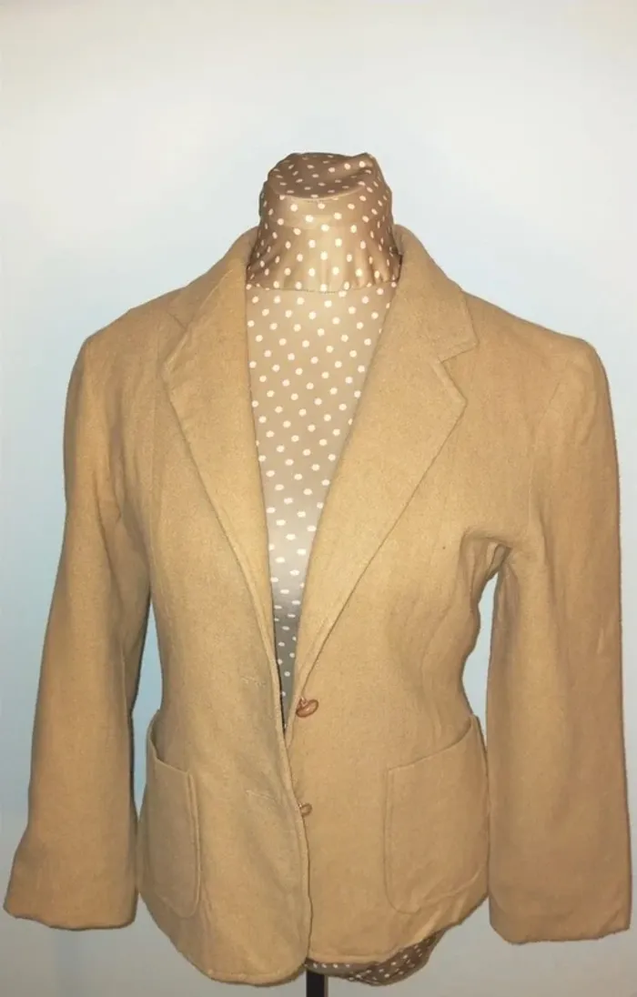 Veste en laine beige femme, vintage, taille M, excellent état