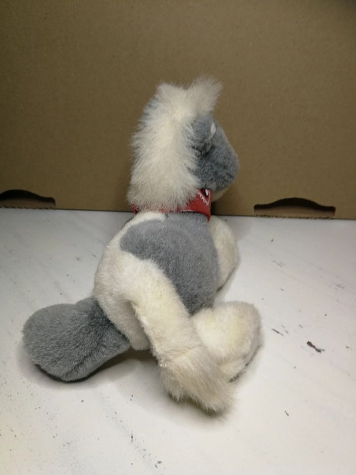 Peluche âne bourrique poney cheval gris blanc bandana - photo numéro 4