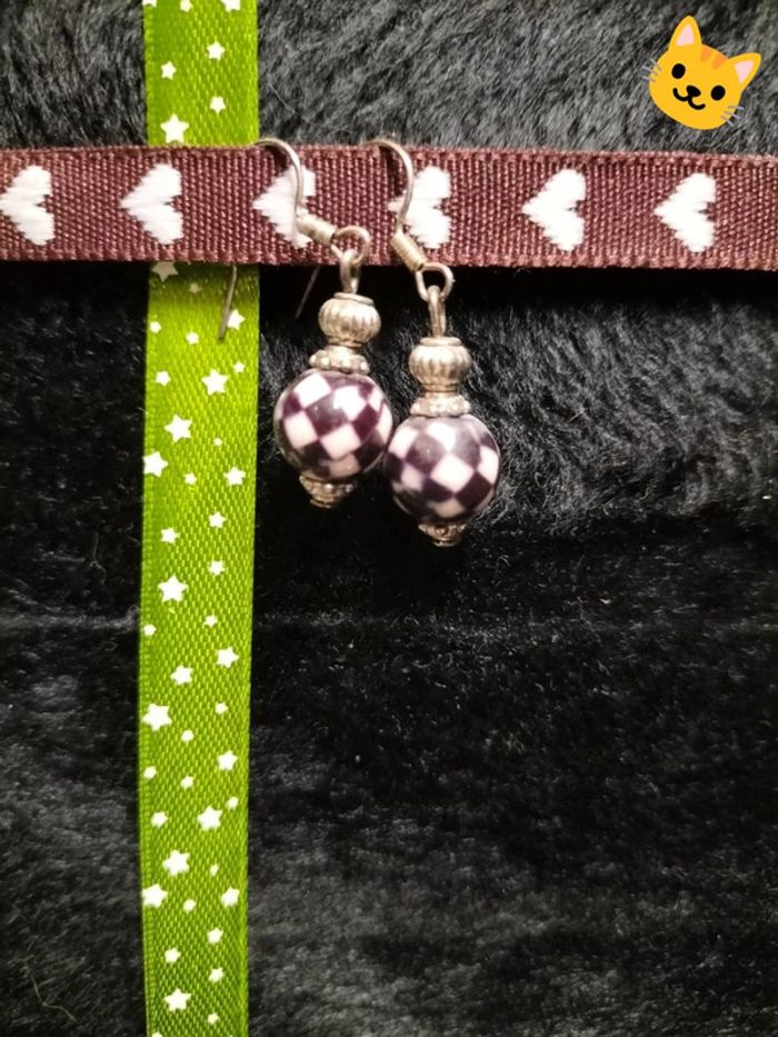 Boucles d'oreilles ronde blanc et noir