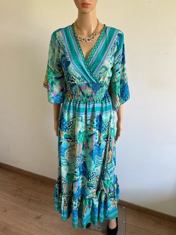 Robe longue neuve en soie à manches courtes Trebol taille S