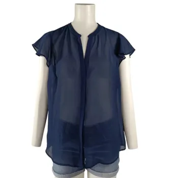 Blouse fluide transparente bleu marine Stile Benetton taille M estimée – manches volantées A953