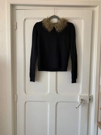 Pull noir col fourrure léopard femme - Taille M Mim