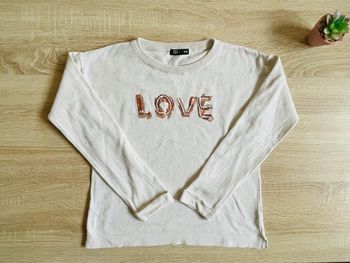 Pull beige fille 9-10 ans sequins LOVE – Tex