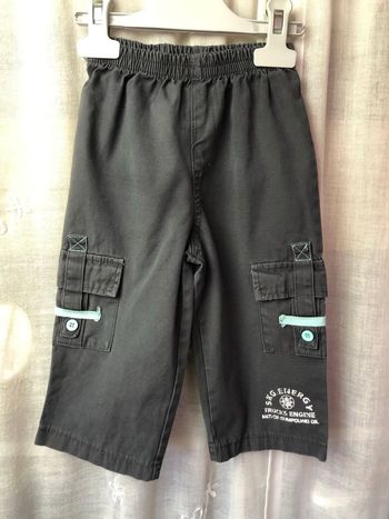 Pantalon cargo en toile gris et turquoise 18 mois