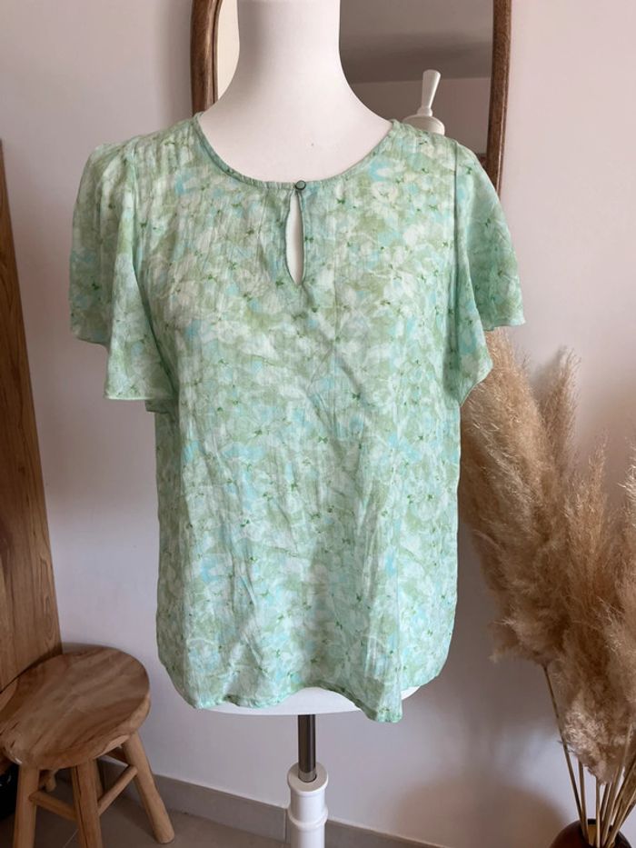 Blouse à manches courtes verte fleurie Indi & Cold - photo numéro 4