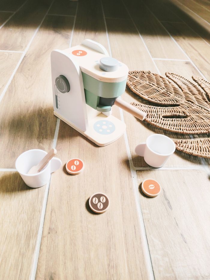 🍵Dinette cafetière expresso en bois avec dosettes et accessoires