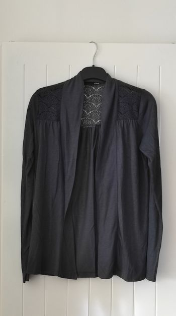 Gilet fin femme T38 – dentelle dos & devant – gris anthracite