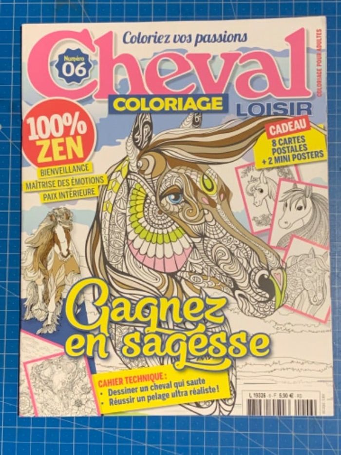 Coloriage pour adultes Cheval + cartes + mini posters