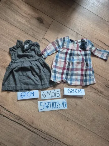 Lots de robes mi-saison : robe Jacadi col Claudine et robe chemise manches longues H&M.