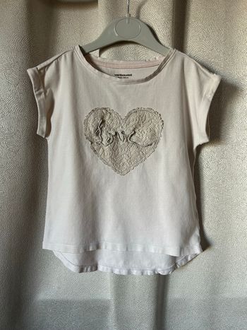 T-shirt rose cœur dentelle beige 4 ans Vert baudet 