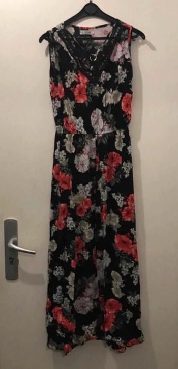 Robe longue été femme reed queen sans manches fleuris noir rouge taille M