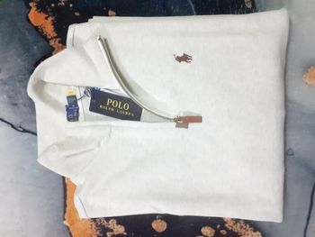 Pull half zip Ralph Lauren - Taille M - Couleur blanc logo brodé marron - Neuf