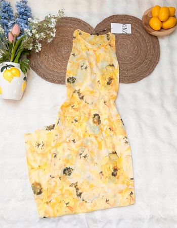 Robe longue jaune à motifs Zara taille M