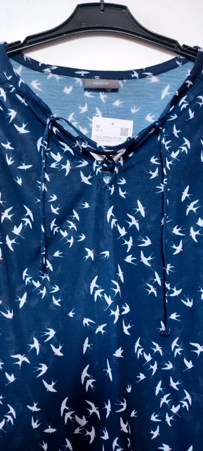 Blouse femme fluide bleue manches trois-quarts hirondelles M Neuve - photo numéro 2