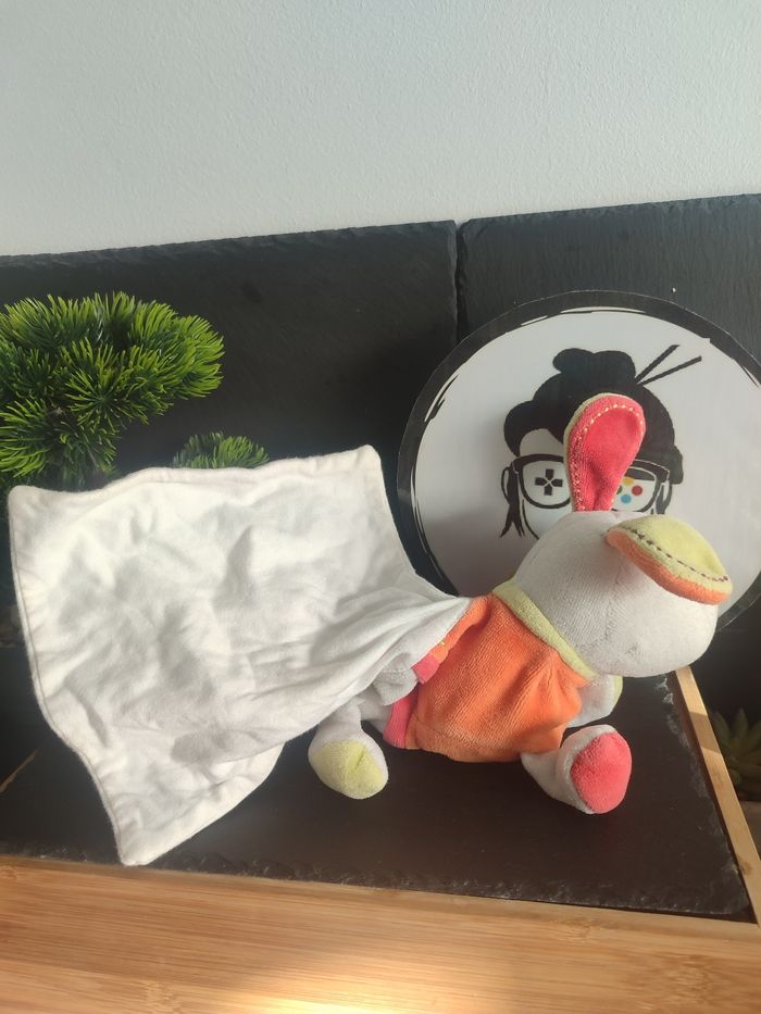 Doudou chien gris orange rouge vert mouchoir Cajou sucre d'orge Blanc Orange - photo numéro 2