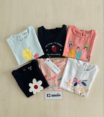 Lot de 6 t-shirt manche courte - bébé fille - taille 12 mois 74 cm