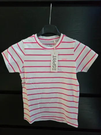 Tee-shirt rayer blanc et rose Esprit