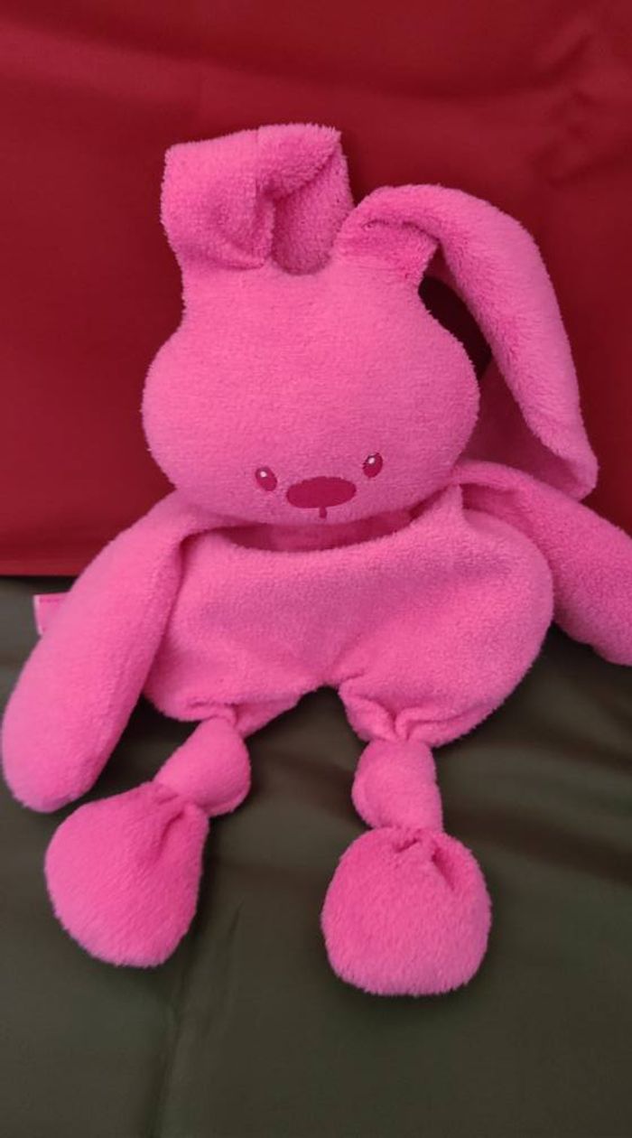 Doudou semi plat lapin NATTOU rose noeuds 35 cm - photo numéro 3