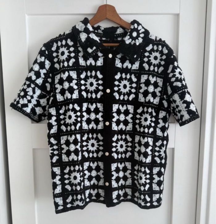 Chemise, homme, noir et blanc en maille