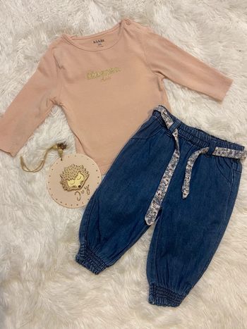 Ensemble fille haut manche longue pantalon serrer ceinture fleuri