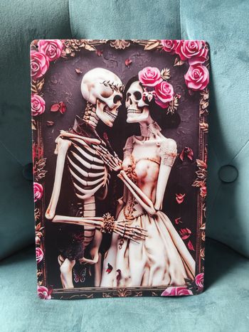Plaque métal squelette mariage gothique neuve 20x30cm