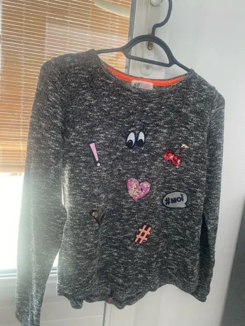Sweat H&M gris chiné manches longues