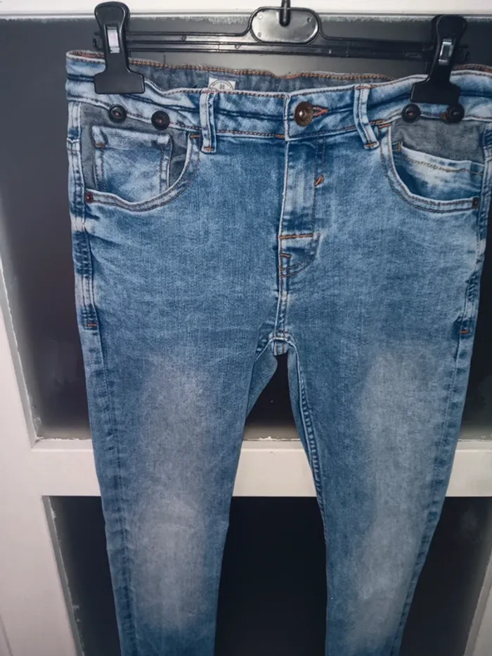 Jean slim délavé bleu 11/12 ans style vintage pour femme - photo numéro 2