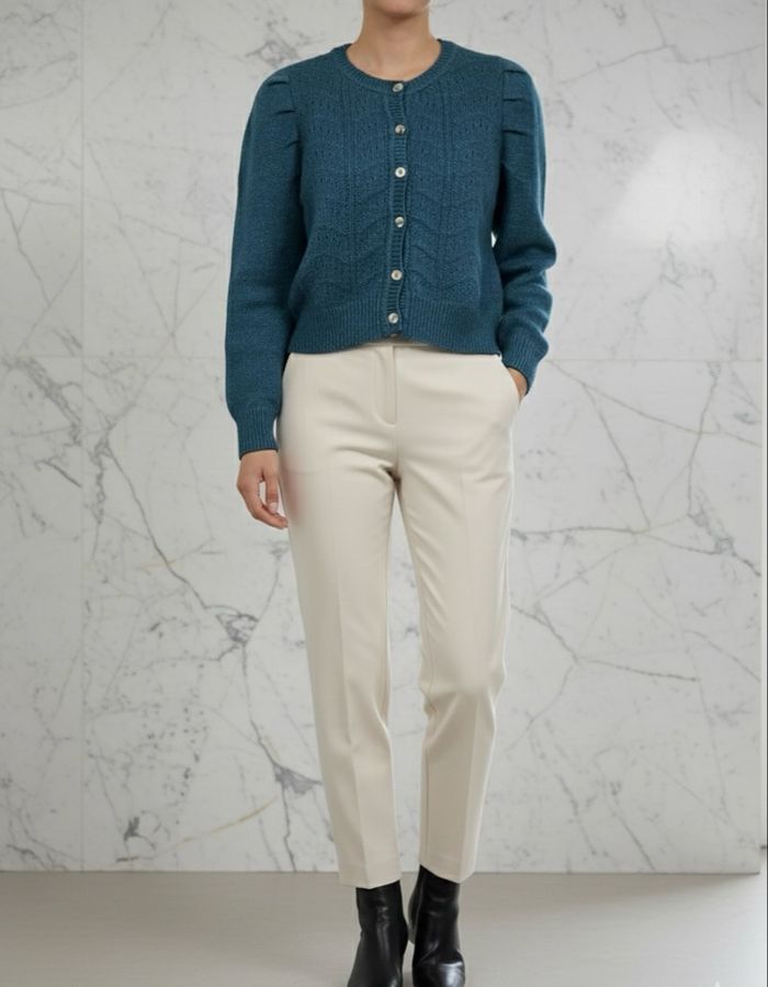 Cardigan en maille pull bleu canard - photo numéro 2