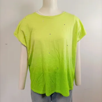 T-shirt NEXT vert fluo dégradé strass T40 coupe oversize col rond été summer A962