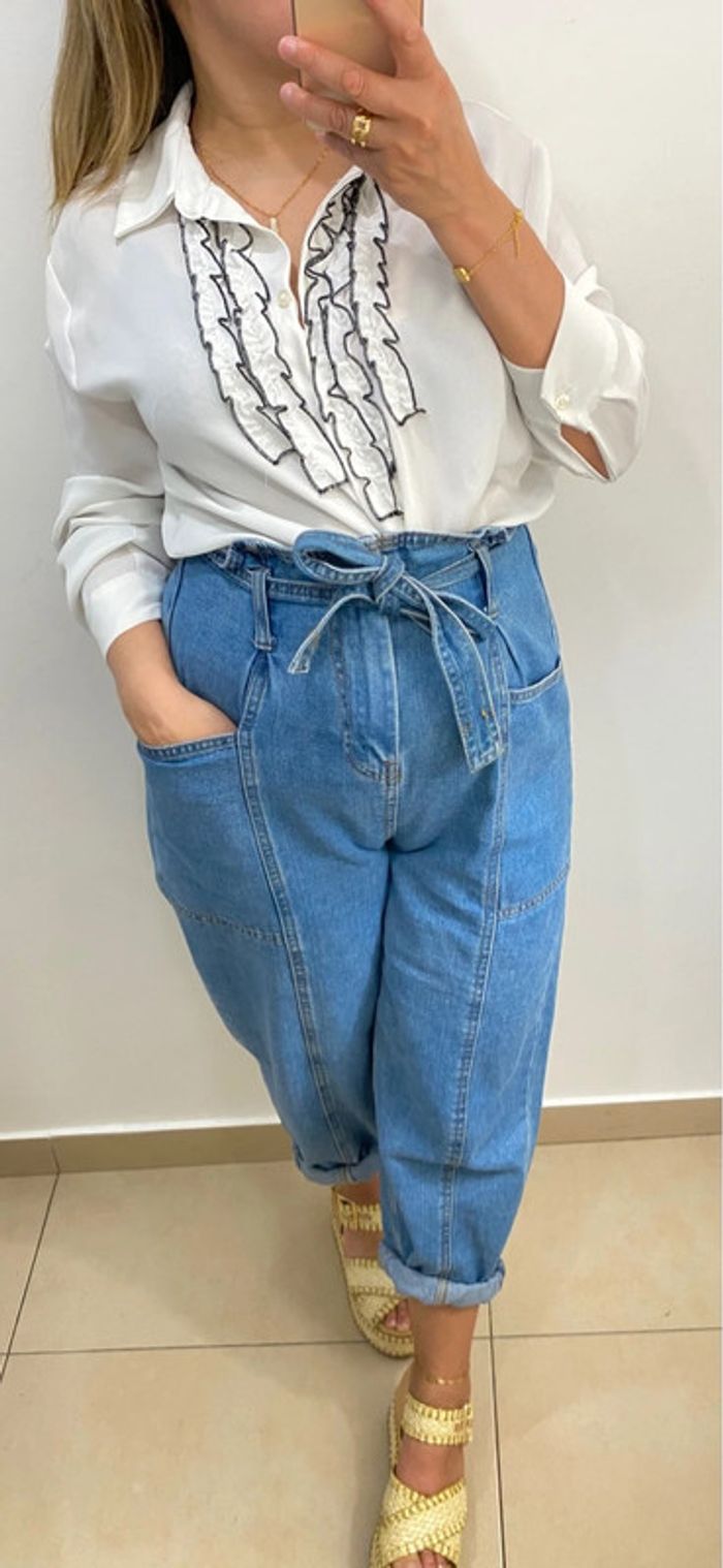 Chemise Zara Blanche Avec volant taille M - photo numéro 4