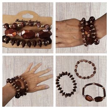 Lot 3 bracelets bois perlé café élastique tu