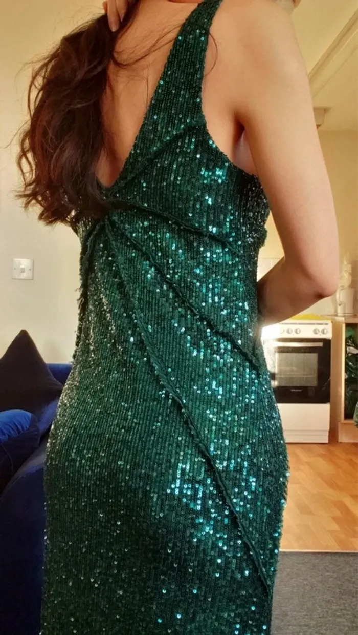 Magnifique robe verte sequins paillette Zara taille L - photo numéro 7