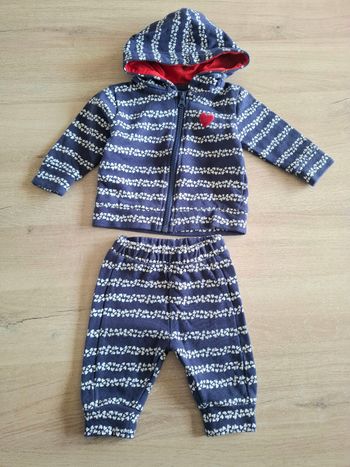 Ensemble bébé sweat à capuche et pantalon bleu marine motifs coeurs blancs 3 mois mixte fille garçon