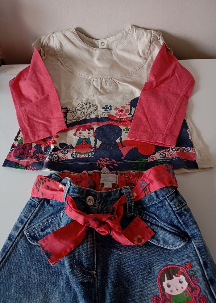 Ensemble pantacourt/pantalon jeans et tee-shirt manches . 36 mois/3 ans. Kimbaloo . Très bon état. - photo numéro 4