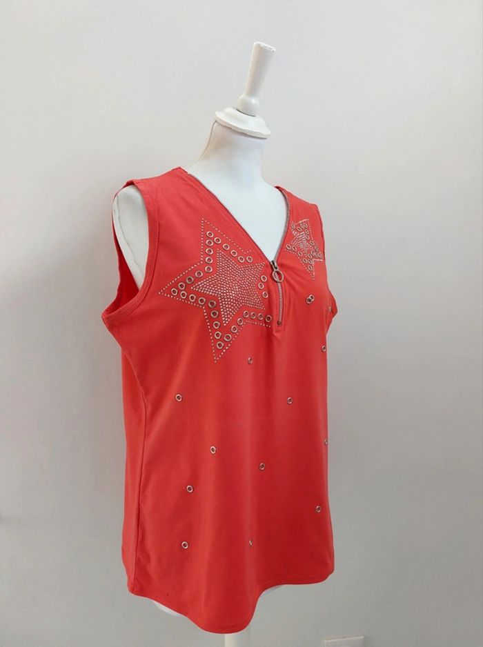 Top sans manche corail avec décolleté zippé 46 - photo numéro 2