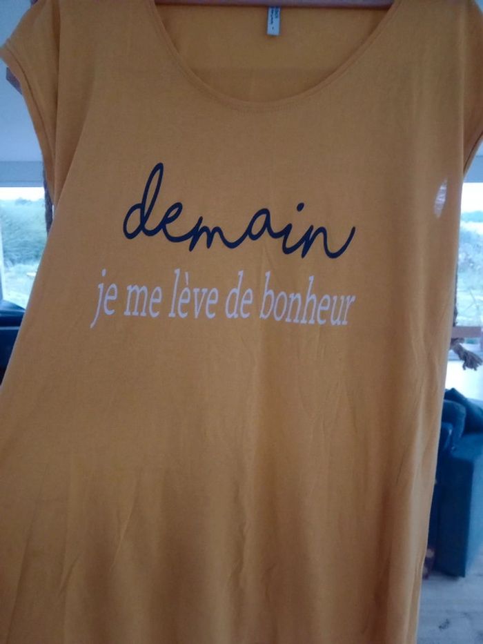 Chemise de nuit type long t-shirt femme L moutarde c64 - photo numéro 6