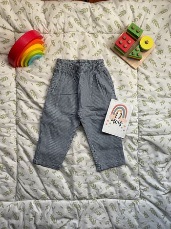 pantalon léger rayé bleu et blanc 12 mois taille élastique