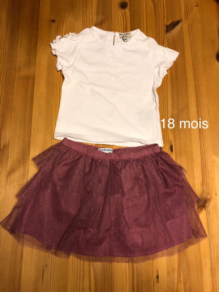 Ensemble jupe voile bordeaux tee shirt 18m