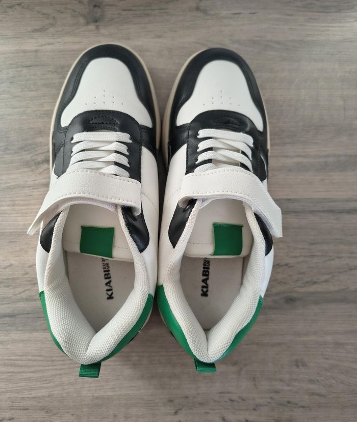 Baskets à scratch et élastique kiabi taille 35 Vert blanc noir - photo numéro 3