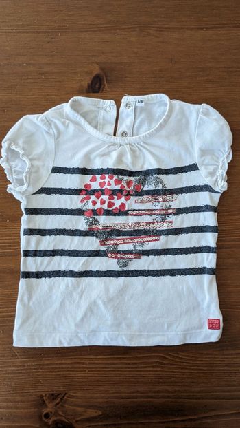 Tee-shirt blanc coeur noir et rouge 12 Mois