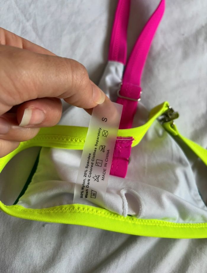 Ensemble maillot de bain bikini rose fushia multicolore tanga string taille S/36 neuf - photo numéro 9
