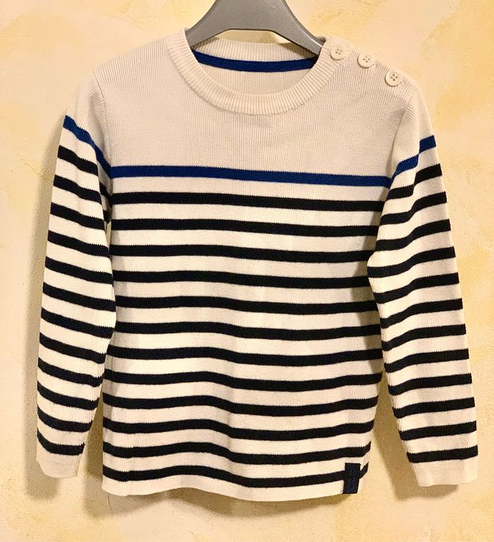 Pull marin blanc garçon en maille Vertbaudet 6 ans