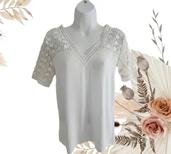 Blouse blanche manches dentelle courtes 123 36